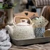 Bílo-zelená keramická konvička na čaj s růžemi EUGENIA Ø 14×14 cm – fotografie 4