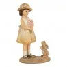 Béžová romantická figurka děvčátka s kytičkou a králíčkem 9×6×15 cm – fotografie 1