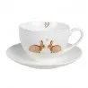 Porcelánový šálek s podšálkem BUNNIES IN LOVE se zajíčky a srdíčky 12×9×6 cm / Ø 14×2 cm / 250 ml – fotografie 1