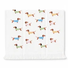 Bílý kuchyňský ručník Playful Pup Parade s jezevčíky 40×66 cm – fotografie 1