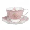 Porcelánový šálek s podšálkem růžový s růžičkami SWEET ROSES 12×9×6 cm / Ø 14×2 cm / 200 ml – fotografie 1