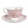 Porcelánový šálek s podšálkem růžový s růžičkami SWEET ROSES 12×9×6 cm / Ø 14×2 cm / 200 ml – fotografie 2