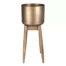 Kovový květináč na dřevěném stojanu Ø 29*70 cm