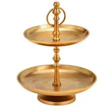 Dvoupatrový kovový podnos GOLD Ø 17/21*27 cm