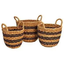 Sada tří košíků z mořské trávy s jutou 35x28x35 cm, 30x26x30 cm