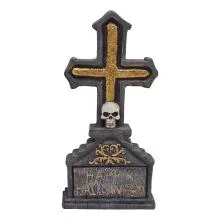 Halloweenská dekorace náhrobek s křížem a lebkou 32x17x67 cm