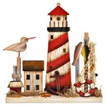 Dřevěná námořní dekorace s majákem 27x28x7 cm