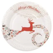 Sada 10 kusů papírovýxh talířů MERY CHRISTMAS