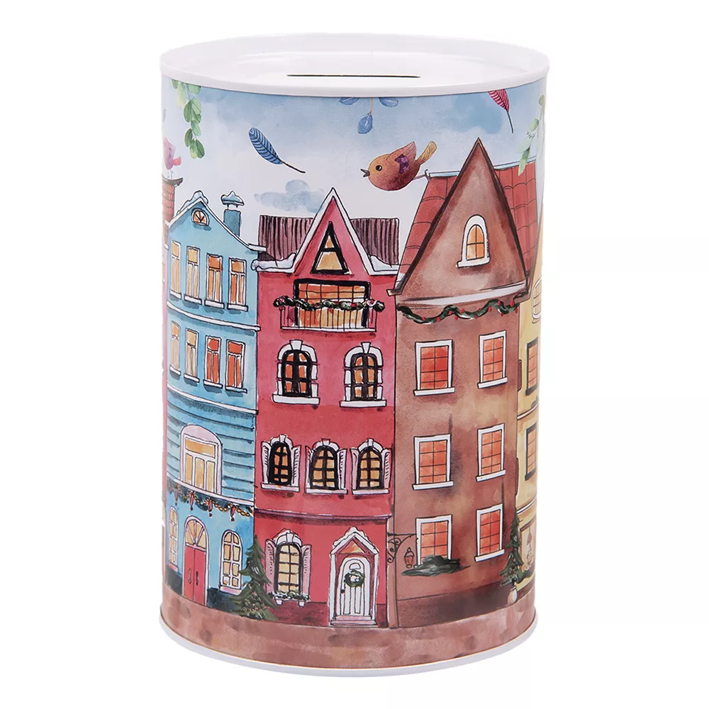 Plechová pokladnička HOUSES Ø 10x15 cm