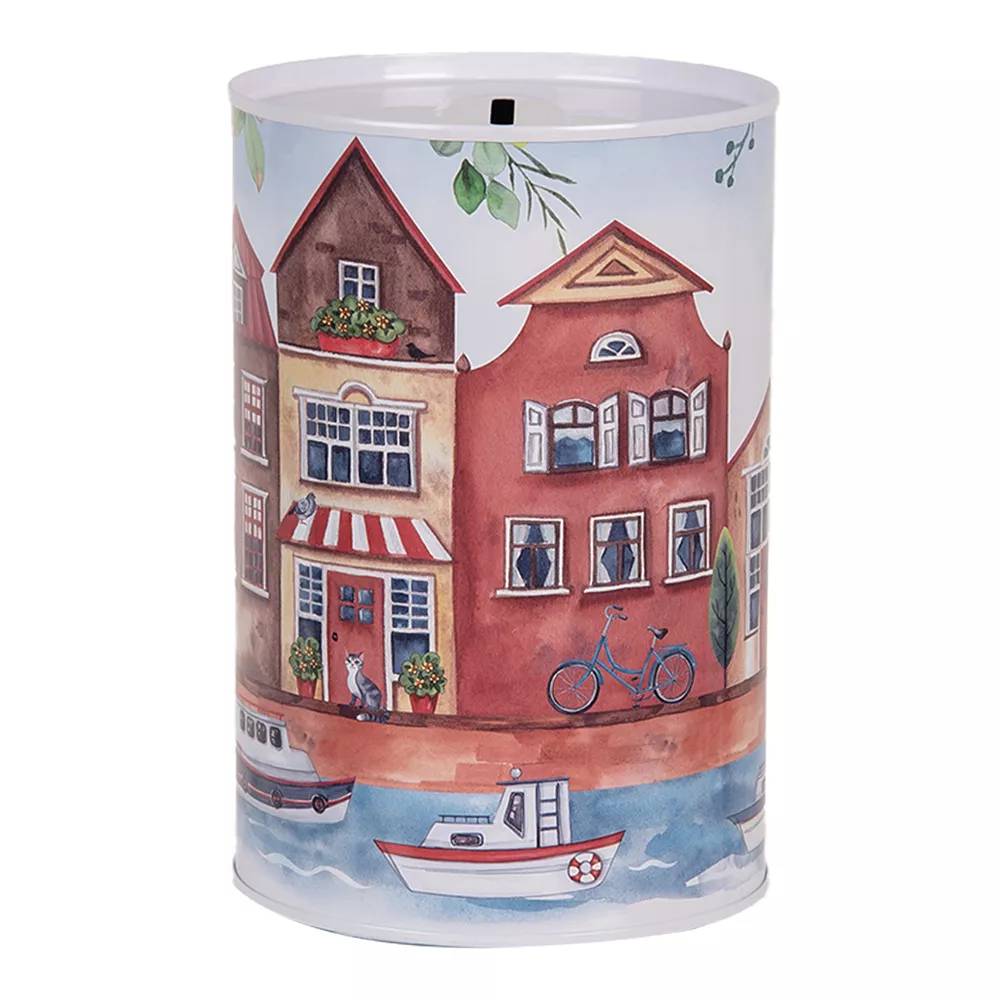 Plechová pokladnička HOUSES Ø 10x15 cm