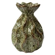 Zelená keramická dekorativní váza s plastickým reliéfem Ø 19x28 cm