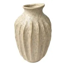 Béžová keramická váza s plastickým žebrováním Ø 18x32 cm