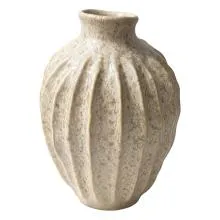 Béžová keramická váza s plastickým žebrováním Ø 18x26 cm