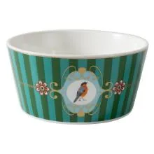 Porcelánová miska s ptáčkem a zelenými pruhy Ø 11 cm