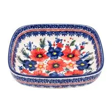 Keramická miska s červenomodrými květy 15x15x5 cm