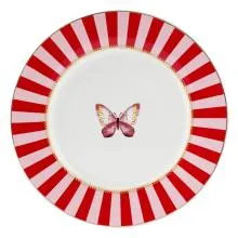 Porcelánový snídaňový talíř s motýlem a červenými pruhy Ø 19x2 cm
