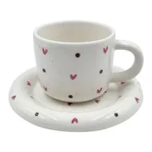 Keramický šálek s podšálkem HEARTS 8x7 cm