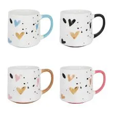 Sada čtyř porcelánových hrnků HEARTS (4) 10x10x8 cm / 450 ml