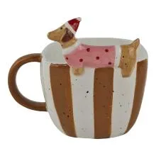 Vánoční keramický hrnek s jezevčíkem v růžovém svetříku 14x11x10 cm / 400 ml