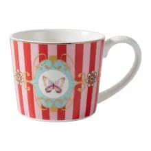 Porcelánový hrnek s motýlem a červenorůžovými pruhy 350 ml