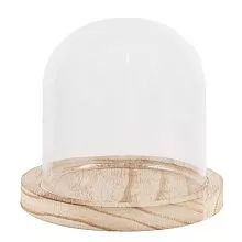 Skleněný poklop s dřevěnou podstavou Ø 12x11 cm