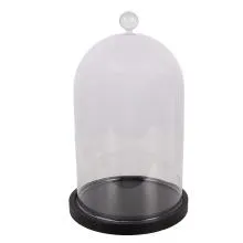 Skleněný poklop s dřevěnou podstavou