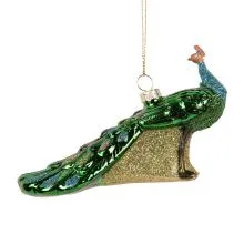 Christmas Ornament Peacock 13x5x8 cm Green Glass