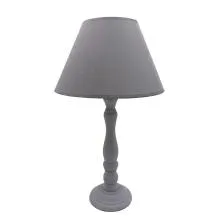 Šedá dřevěná stolní lampa s textilním stínidlem