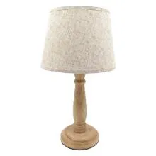 Přírodní dřevěná stolní lampa s béžovým stínidlem