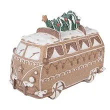 Vánoční dekorativní model autobusu s vánočním stromkem 26x13x19 cm