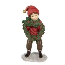 Dekorativní figurka chlapce s vánočním věncem 10x6x19 cm