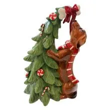 Vánoční figurka psa u ozdobeného stromku 23×16×32 cm