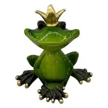 Dekorativní figurka zelené žáby s korunkou 8×8 cm