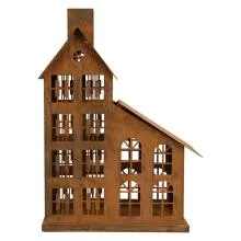 Kovový domeček na čajovou svíčku s rezavou patinou 22×11×32 cm