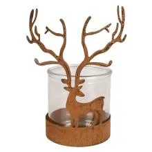Tealight Holder Deer hert Ø 10x20 cm Brown Metal 6Y6108