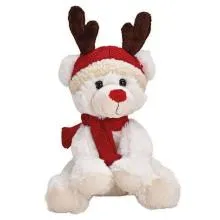 Plyšový sedící medvídek v sobí čepici WHITE 17x24x17 cm