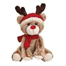 Plyšový sedící medvídek v sobí čepici 17x24x17 cm