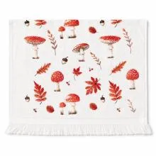 Bílý kuchyňský ručník Autumn Umbrella Leaves s muchomůrkami 40×66 cm