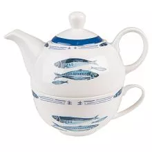 Porcelánová čajová souprava pro jednoho FISHY BLUE 17*11*14 cm / 400 ml / 250 ml