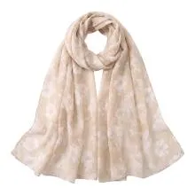 Printed Scarf Beige Polyester